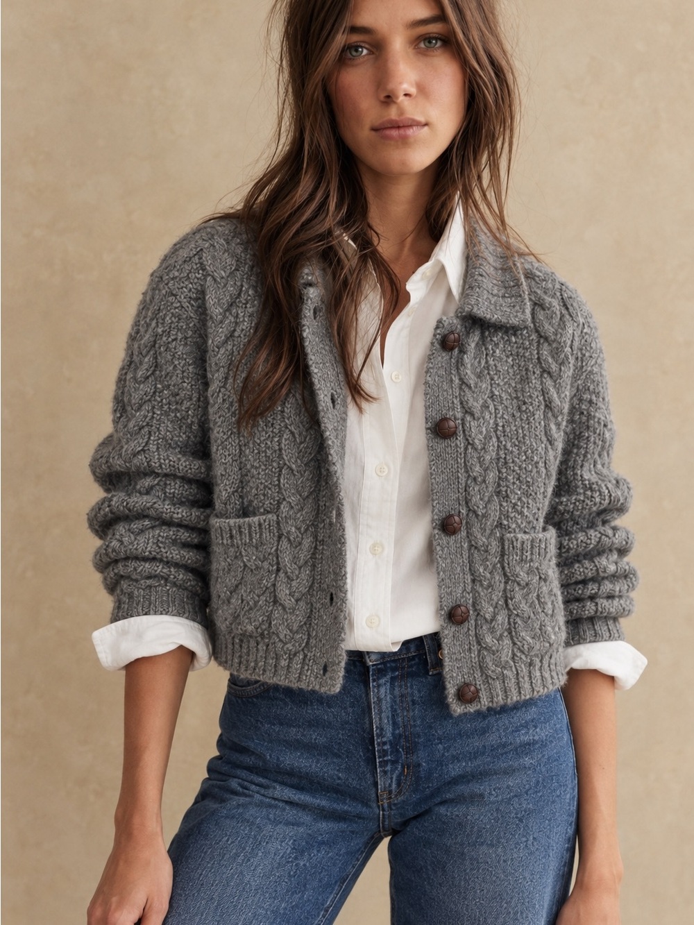 Vintage Peregrine Made in England 100% Wool Cable Knit Cardigan - xs/s